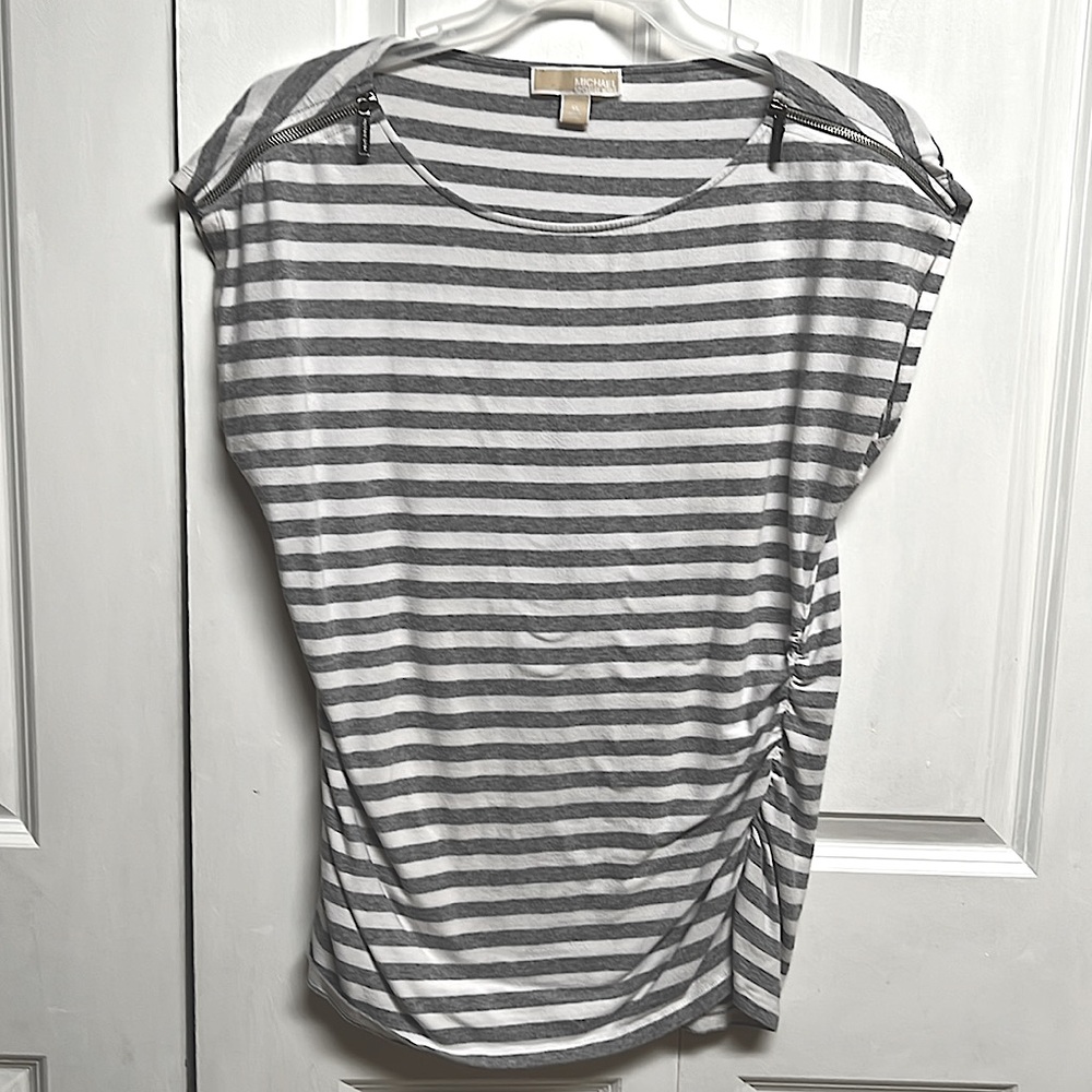Michael Kors Gray White Zipper Cap Sleeve Top Size XL
